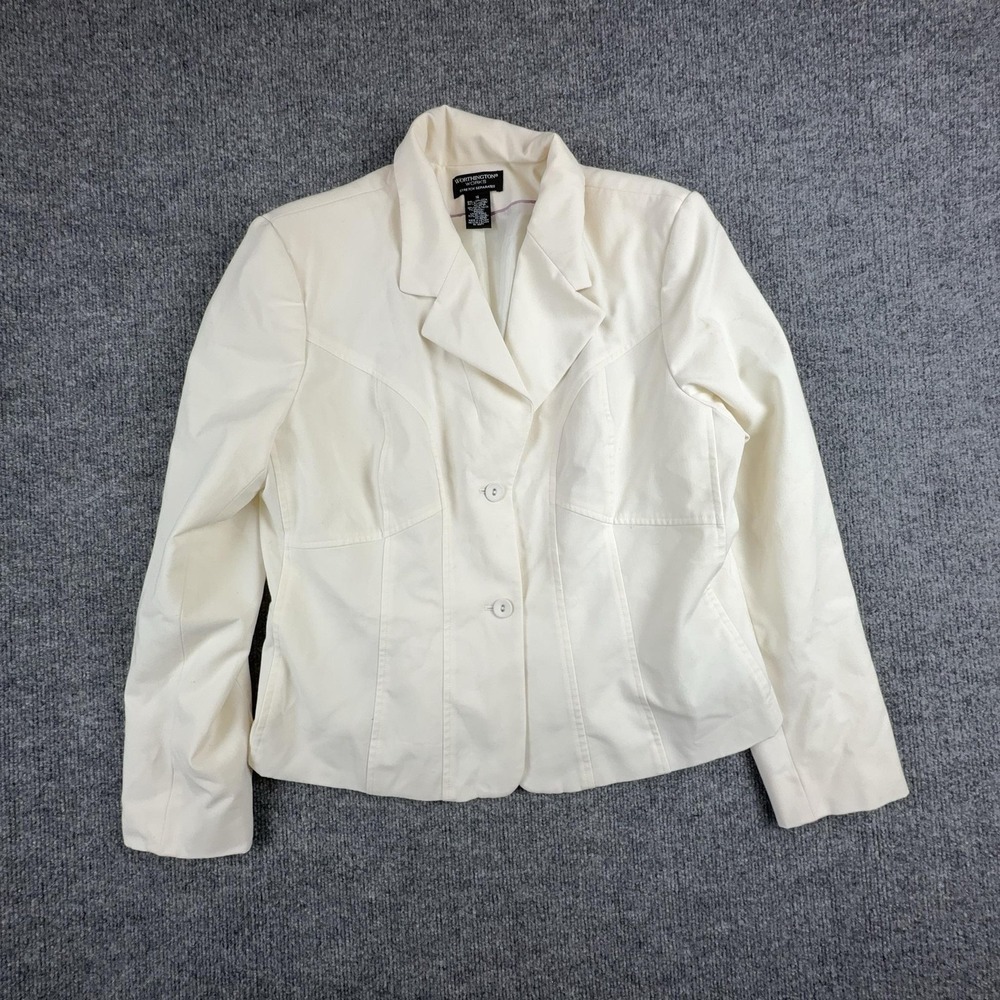 Worthington Works Blazer Womens 14 White Stretch Two Button Lined Jacket Career
